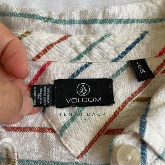 VOLCOM Multi Stripe Girls Button Down Top | L / 14 - Picture 4 of 13